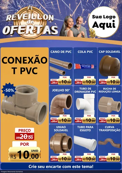 Modelo de Encarte para Encarte A4 Vertical com o tema Réveillon de Ofertas para Tubos e conexões