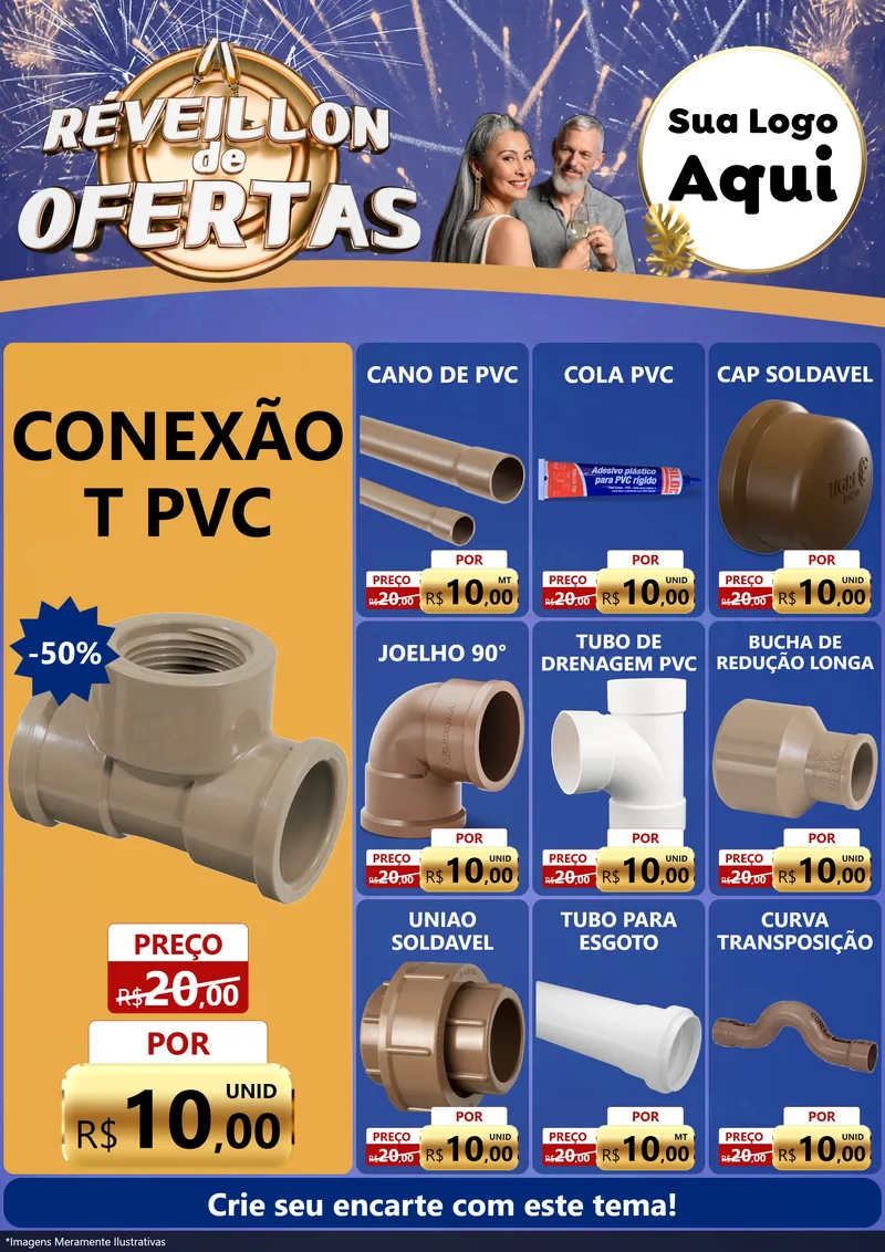 Modelo de Encarte para Encarte A4 Vertical com o tema Réveillon de Ofertas para Tubos e conexões