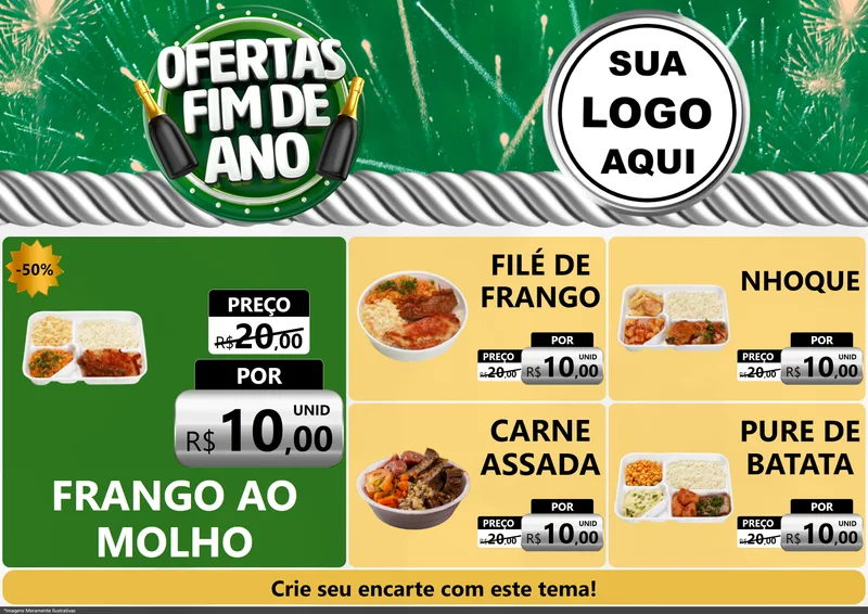 Modelo de Encarte para Encarte A4 Horizontal com o tema Ofertas Fim de Ano para Restaurante