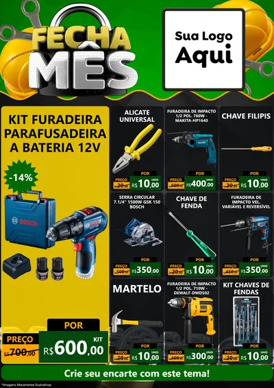 Modelo de Encarte para Encarte A4 Vertical com o tema Fecha Mês para Maquinas e Ferramentas
