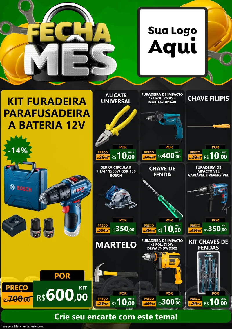 Modelo de Encarte para Encarte A4 Vertical com o tema Fecha Mês para Maquinas e Ferramentas