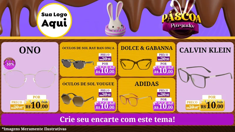 Modelo de TV para TV Horizontal com o tema Páscoa Premiada para Óticas