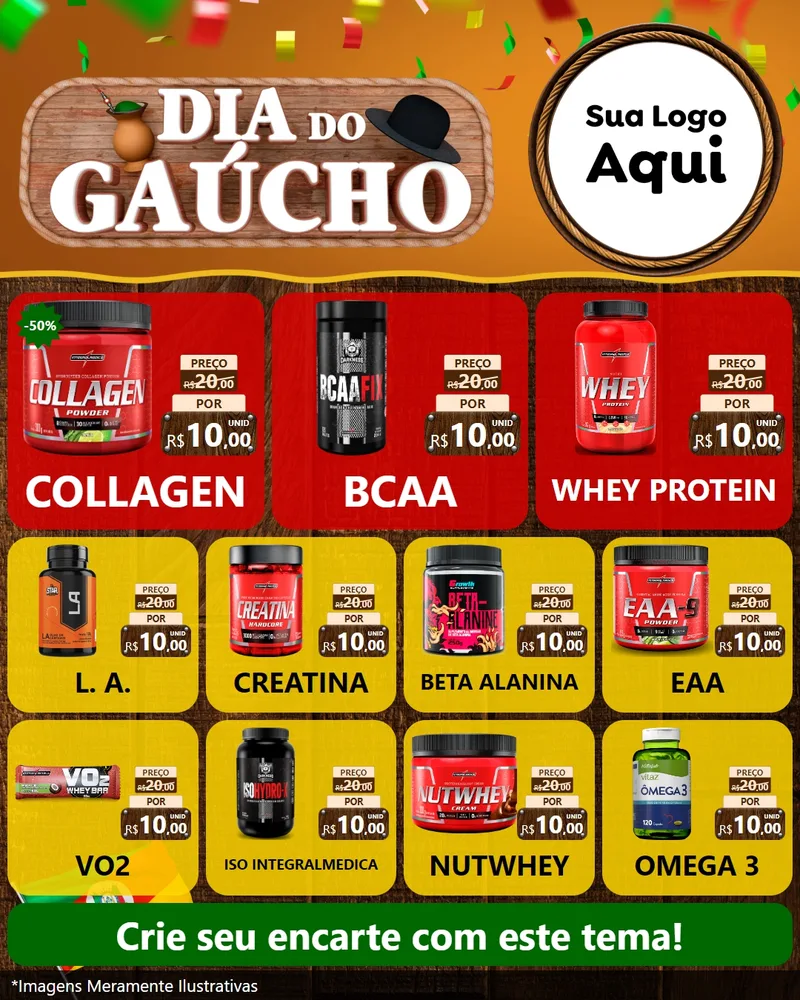 Modelo de Rede Social para Feed Instagram com o tema Dia do Gaúcho para Suplementos alimentares