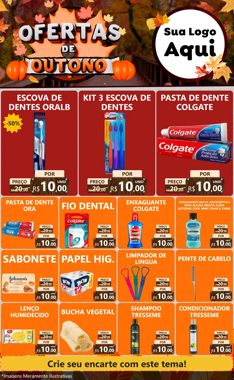 Modelo de Encarte para Encarte Grande com o tema Ofertas de Outono para Higiene Pessoal