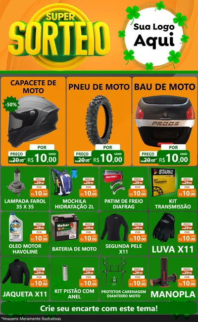 Modelo de Encarte para Encarte Grande com o tema Super Sorteio para Moto peças