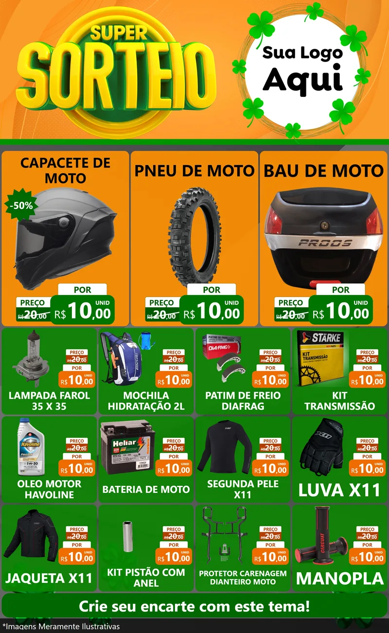 Modelo de Encarte para Encarte Grande com o tema Super Sorteio para Moto peças