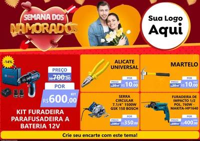 Modelo de Encarte para Encarte A4 Horizontal com o tema Semana dos Namorados para Maquinas e Ferramentas