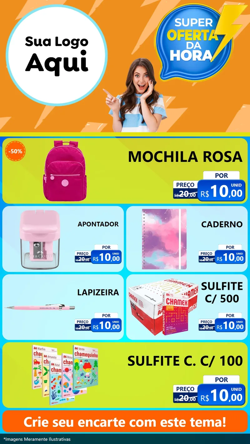 Modelo de TV para TV Vertical com o tema Super Oferta da Hora para Papelaria