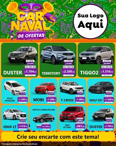 Modelo de Rede Social para Feed Instagram com o tema Carnaval de Ofertas para Concessionaria de Carros