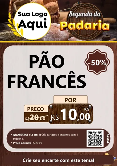Modelo de Cartaz para Cartaz A4 Vertical com o tema Segunda da Padaria para Padaria