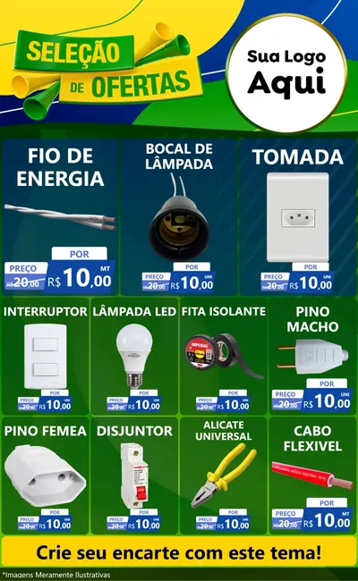Modelo de Encarte para Encarte Grande com o tema Seleção de Ofertas - Copa para Materiais Elétricos