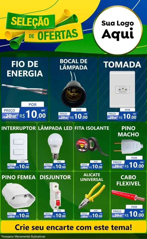 Modelo de Encarte para Encarte Grande com o tema Seleção de Ofertas - Copa para Materiais Elétricos