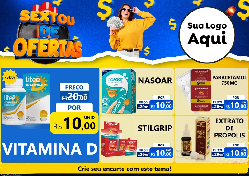 Modelo de Encarte para Encarte A4 Horizontal com o tema Sextou de Ofertas para Farmácia