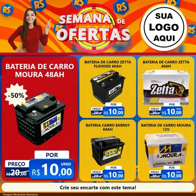 Modelo de Rede Social para Feed Facebook com o tema Semana de Ofertas para Baterias Elétricas
