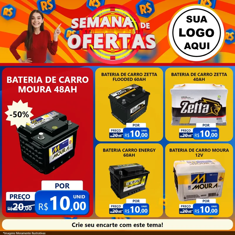 Modelo de Rede Social para Feed Facebook com o tema Semana de Ofertas para Baterias Elétricas