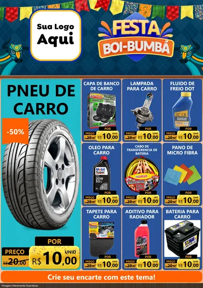 Modelo de Encarte para Encarte A4 Vertical com o tema Festa Boi Bumbá para Auto peças