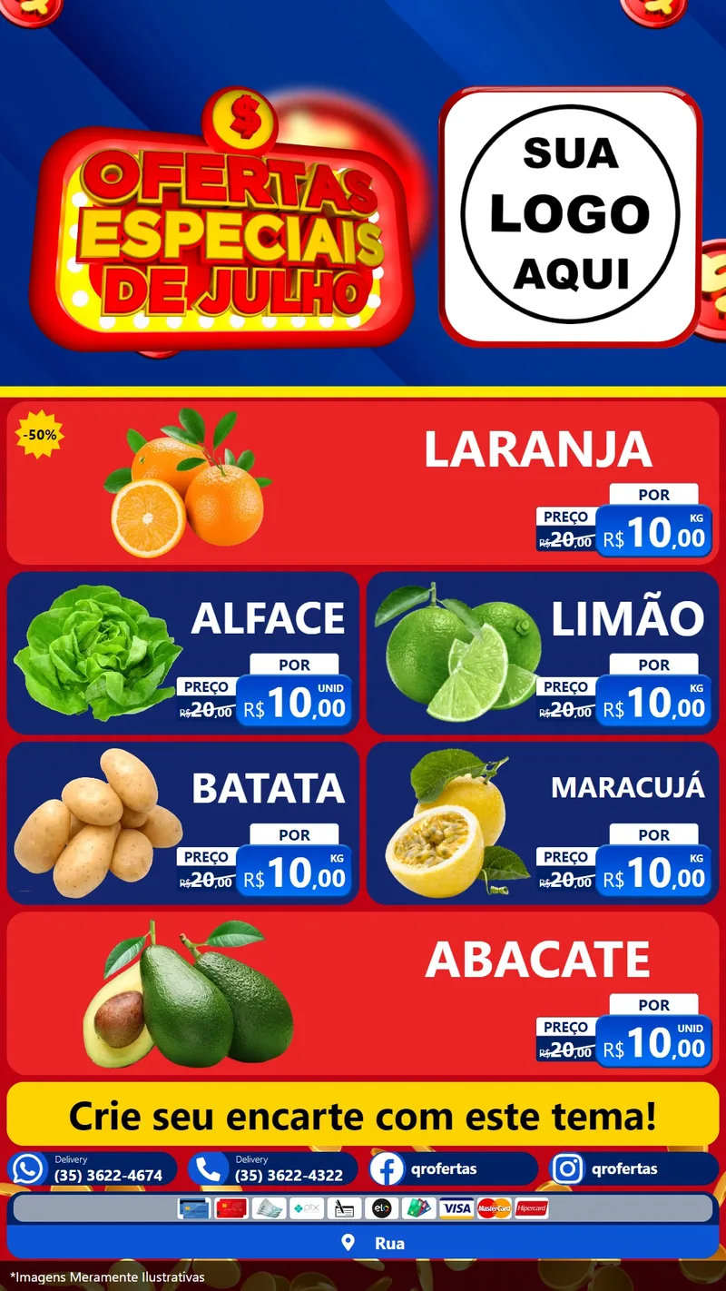 Modelo de TV para TV Vertical com o tema Ofertas Especiais de Julho para Hortifrúti