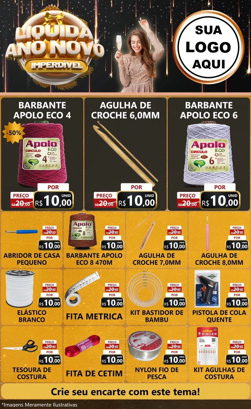 Modelo de Encarte para Encarte Grande com o tema Liquida Ano Novo Imperdível para Armarinho e Aviamentos