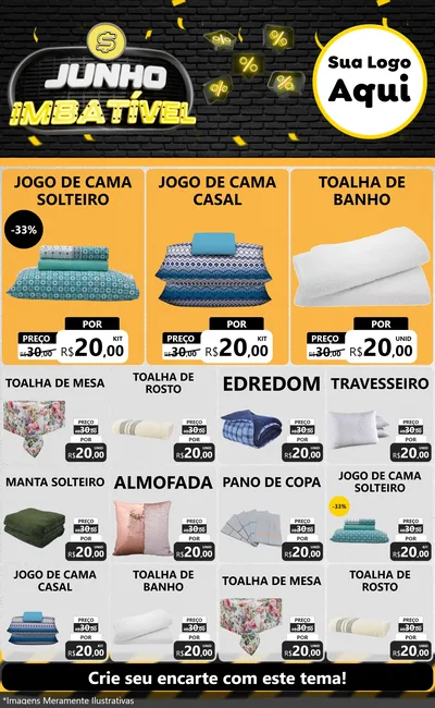 Modelo de Encarte para Encarte Grande com o tema Junho Imbatível para Cama, Mesa e Banho