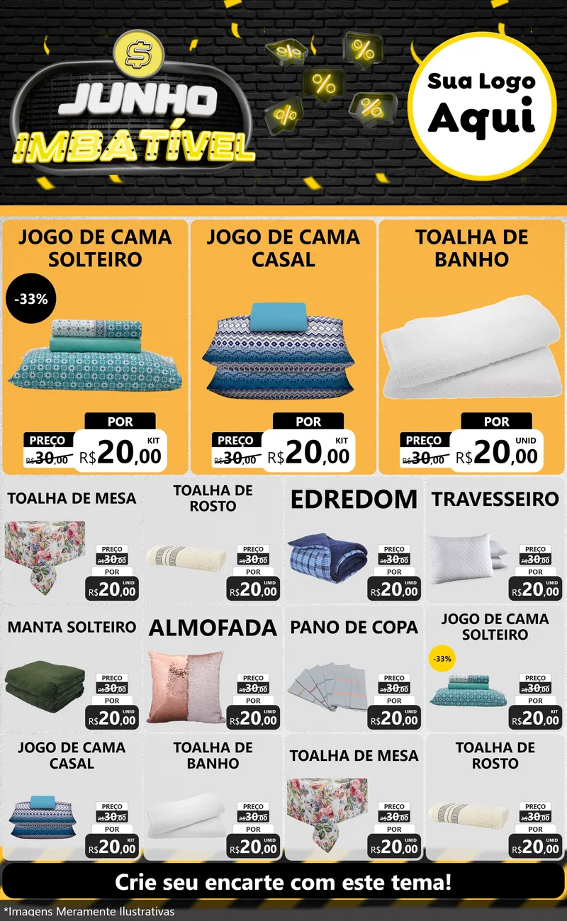 Modelo de Encarte para Encarte Grande com o tema Junho Imbatível para Cama, Mesa e Banho