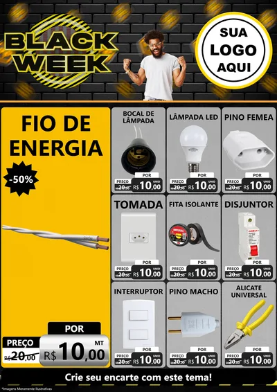 Modelo de Encarte para Encarte A4 Vertical com o tema Black Week para Materiais Elétricos