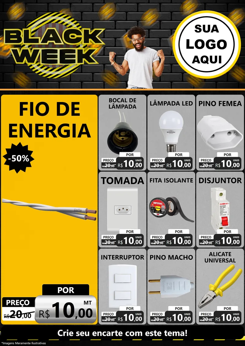 Modelo de Encarte para Encarte A4 Vertical com o tema Black Week para Materiais Elétricos