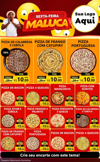 Modelo de Encarte para Encarte Grande com o tema Sexta-feira Maluca para Pizzaria