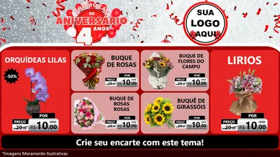 Modelo de TV para TV Horizontal com o tema Promoção de Aniversário - 4 Anos para Floricultura e jardim