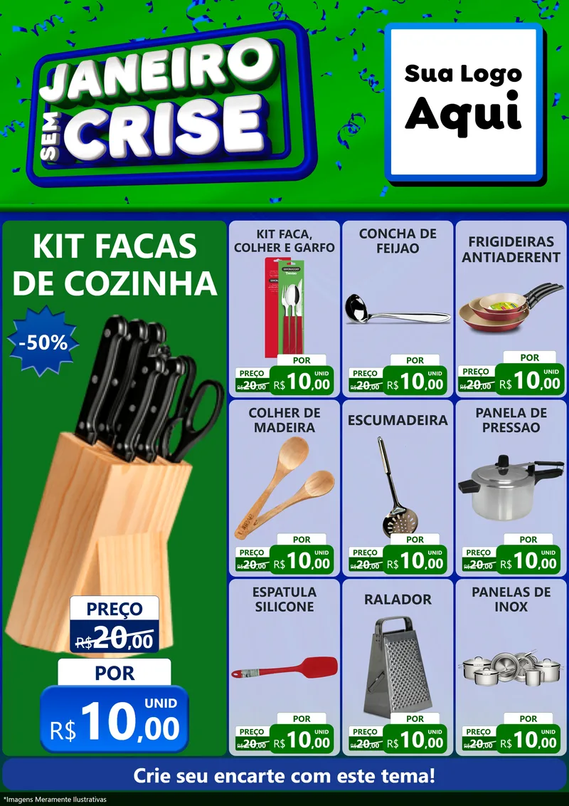 Modelo de Encarte para Encarte A4 Vertical com o tema Janeiro Sem Crise para Utilidades Domésticas