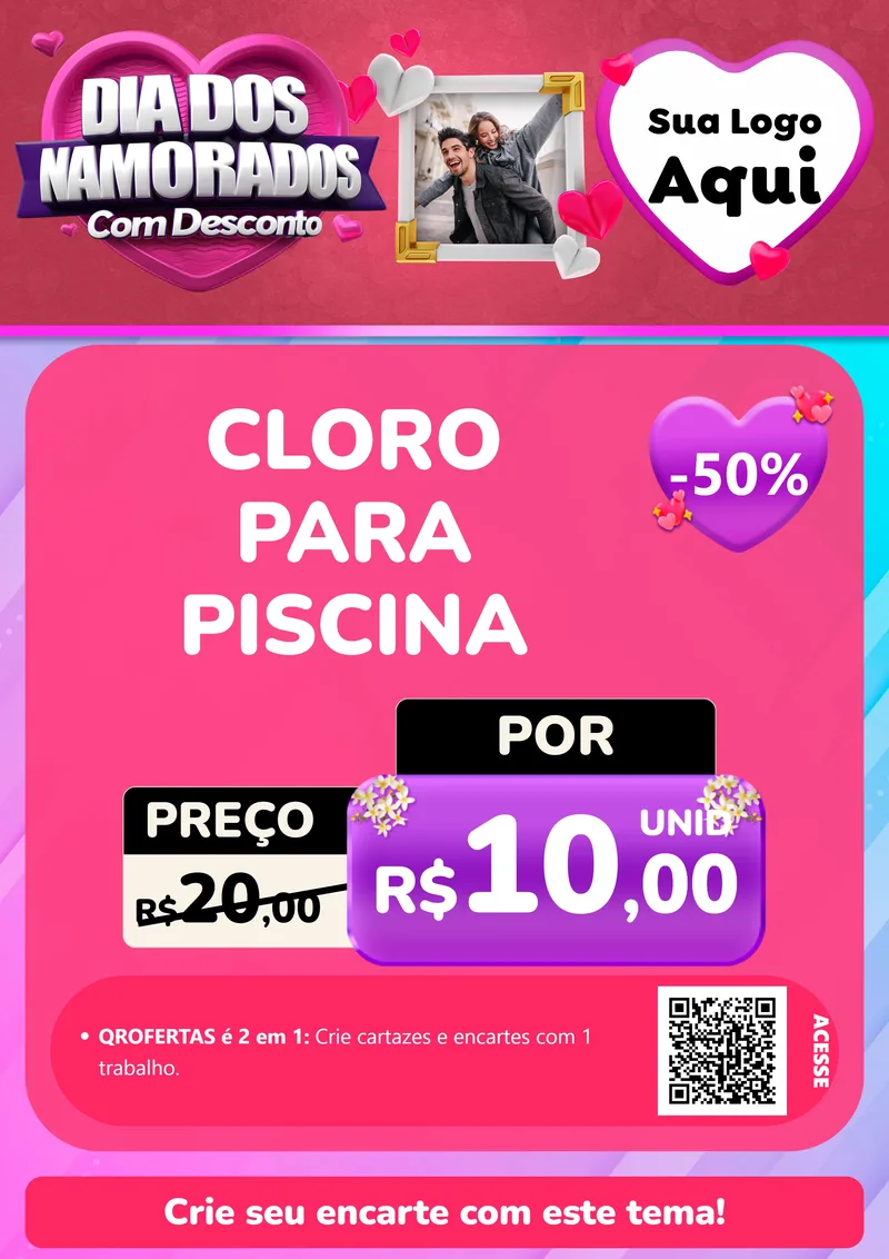 Modelo de Cartaz para Cartaz A4 Vertical com o tema Dia Dos Namorados Com Desconto para Produtos para Piscina