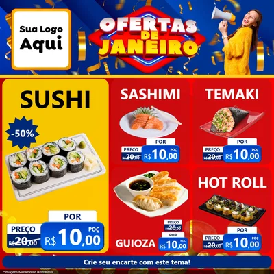 Modelo de Rede Social para Feed Facebook com o tema Ofertas de Janeiro para Comida japonesa