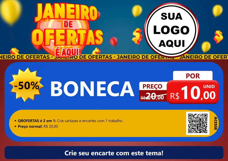 Modelo de Cartaz para Cartaz A4 Horizontal com o tema Janeiro de Ofertas É Aqui! para Brinquedos