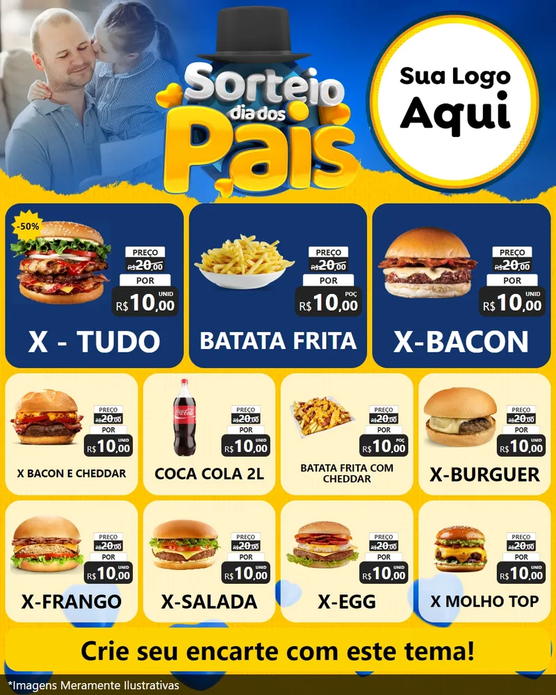 Modelo de Rede Social para Feed Instagram com o tema Sorteio Dia Dos Pais para Hamburgueria