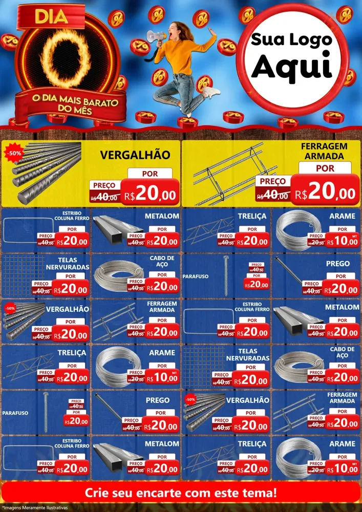 Modelo de Encarte para Encarte A4 Vertical com o tema Dia O - O Dia Mais Barato Do Mês para Ferragens
