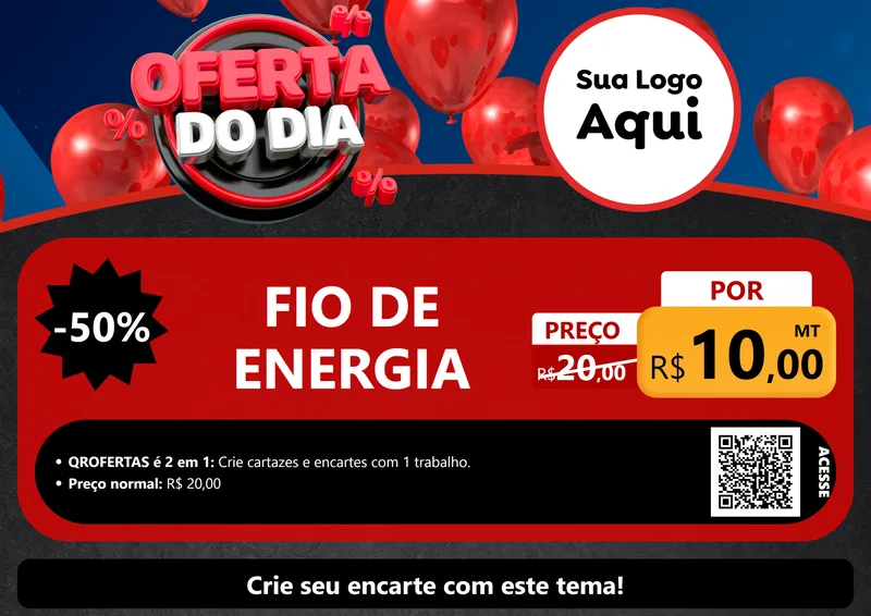 Modelo de Cartaz para Cartaz A4 Horizontal com o tema Oferta do Dia para Materiais Elétricos