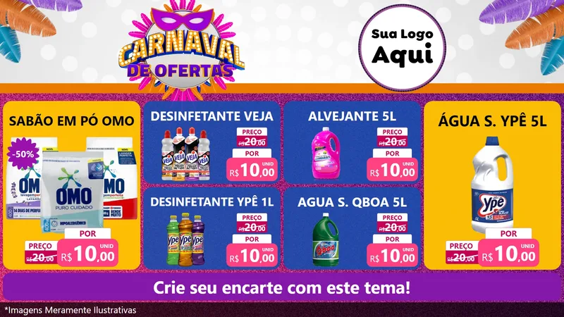 Modelo de TV para TV Horizontal com o tema Carnaval de Ofertas para Produtos de Limpeza