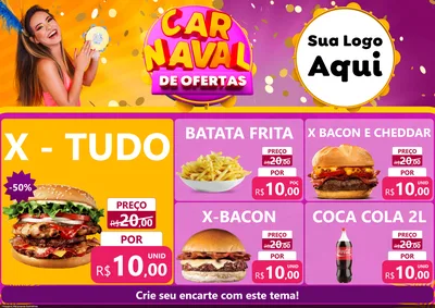 Modelo de Encarte para Encarte A4 Horizontal com o tema Carnaval de Ofertas para Hamburgueria