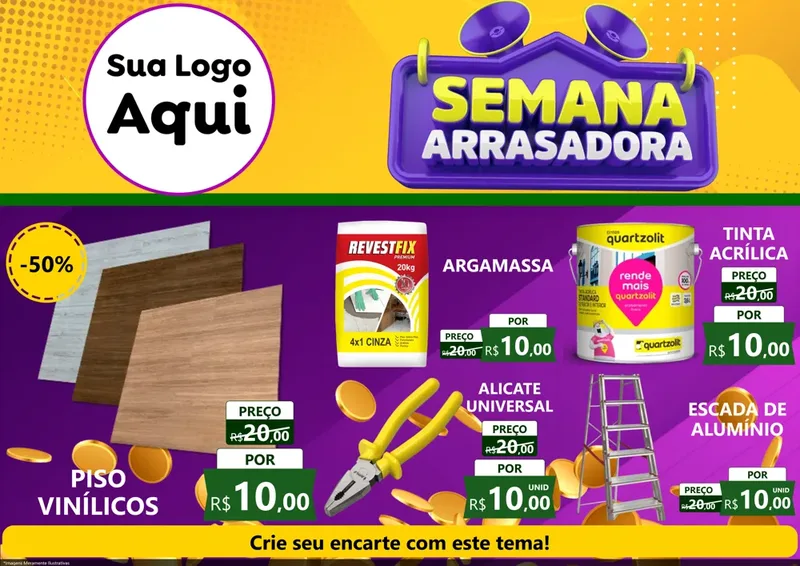 Modelo de Encarte para Encarte A4 Horizontal com o tema Semana Arrasadora para Material para Construção