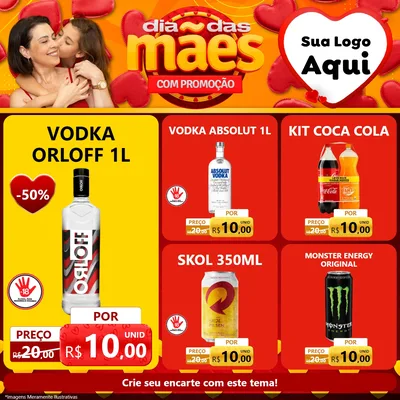 Modelo de Rede Social para Feed Facebook com o tema Dia das Mães com Promoção para Distribuidora de bebidas
