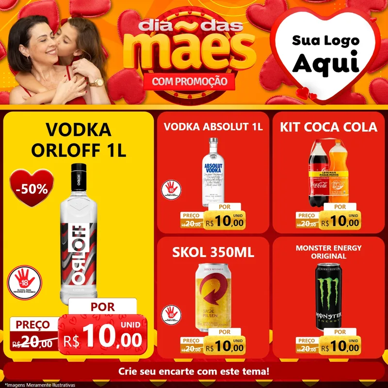 Modelo de Rede Social para Feed Facebook com o tema Dia das Mães com Promoção para Distribuidora de bebidas