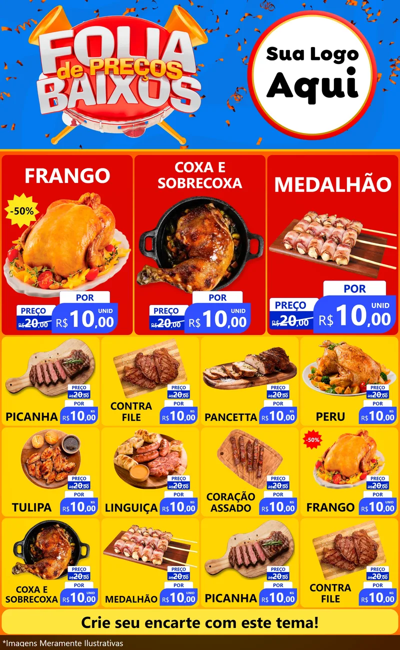 Modelo de Encarte para Encarte Grande com o tema Folia de Preços Baixos para Assados