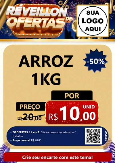 Modelo de Cartaz para Cartaz A4 Vertical com o tema Réveillon de Ofertas para Supermercado