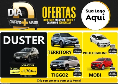 Modelo de Encarte para Encarte A4 Horizontal com o tema Dia D Mais Economia para Concessionaria de Carros