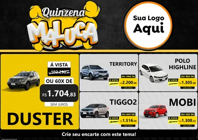 Modelo de Encarte para Encarte A4 Horizontal com o tema Quinzena Maluca para Concessionaria de Carros