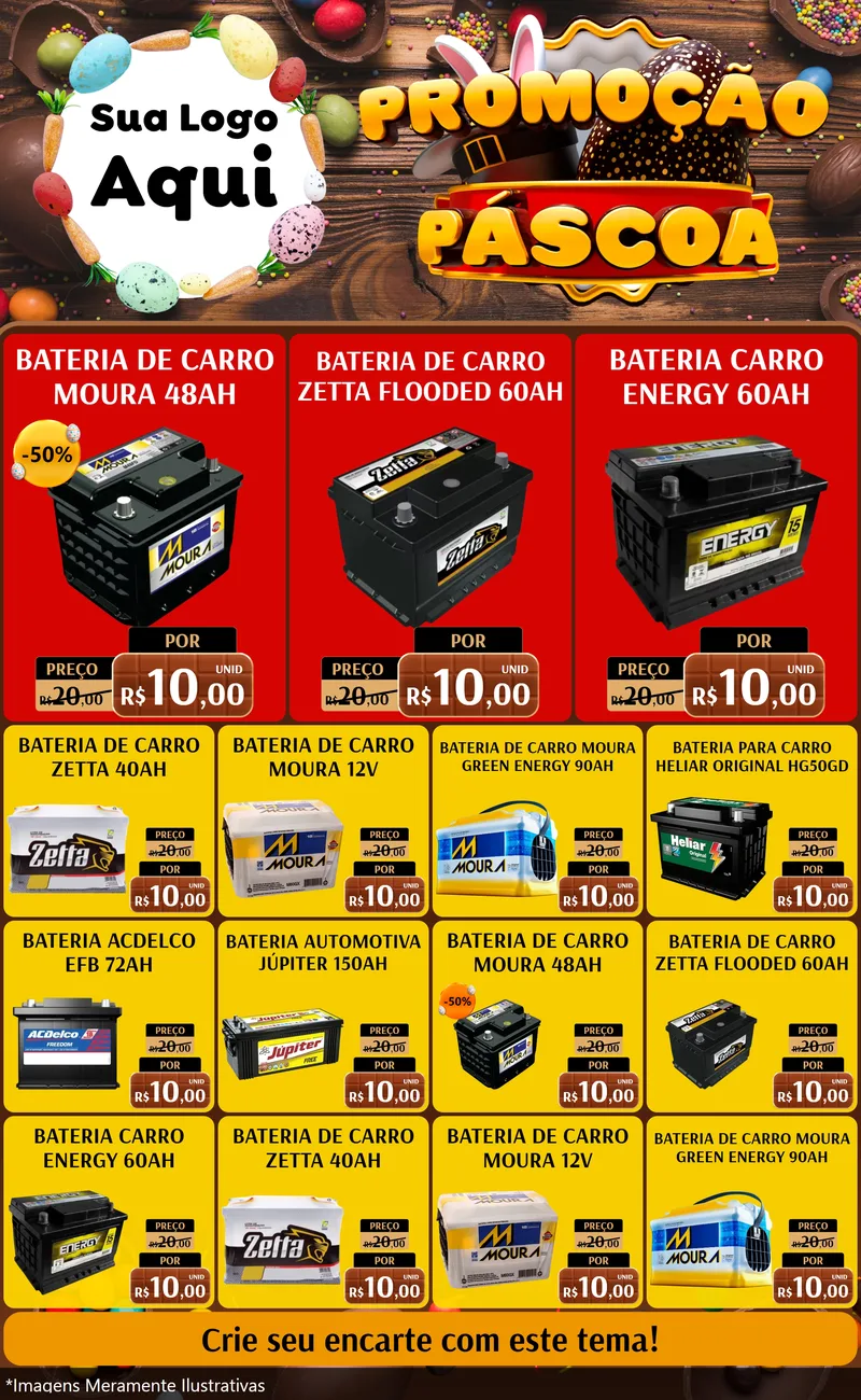 Modelo de Encarte para Encarte Grande com o tema Promoção Páscoa para Baterias Elétricas