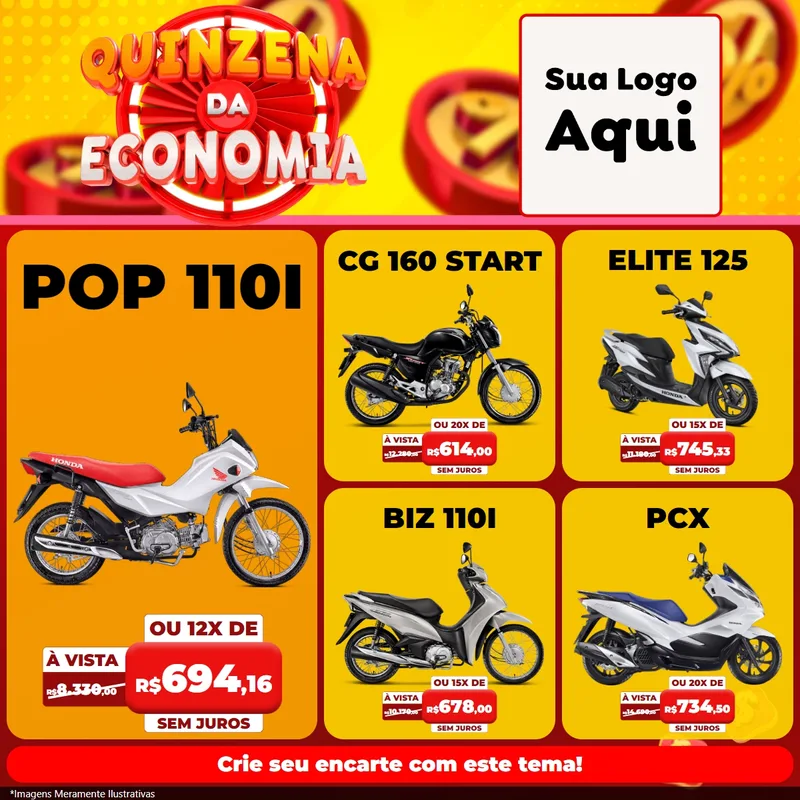 Modelo de Rede Social para Feed Facebook com o tema Quinzena Da Economia para Concessionaria de Motos