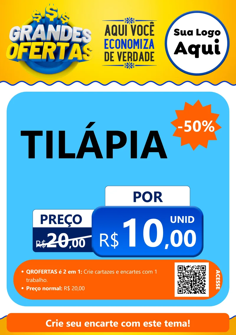 Modelo de Cartaz para Cartaz A4 Vertical com o tema Grandes Ofertas para Peixaria
