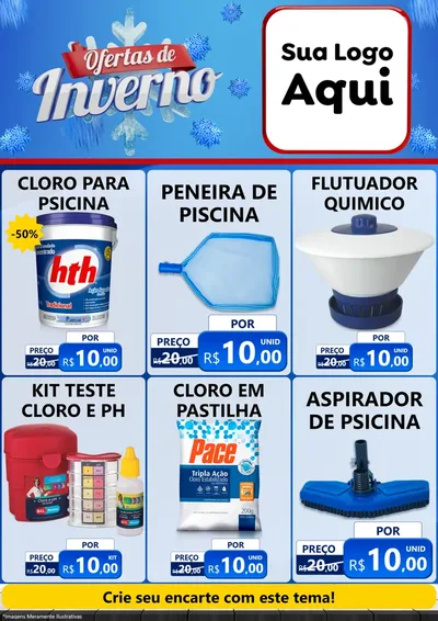 Modelo de Encarte para Encarte A4 Vertical com o tema Ofertas de Inverno para Produtos para Piscina