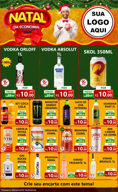 Modelo de Encarte para Encarte Grande com o tema Natal da Economia para Distribuidora de bebidas