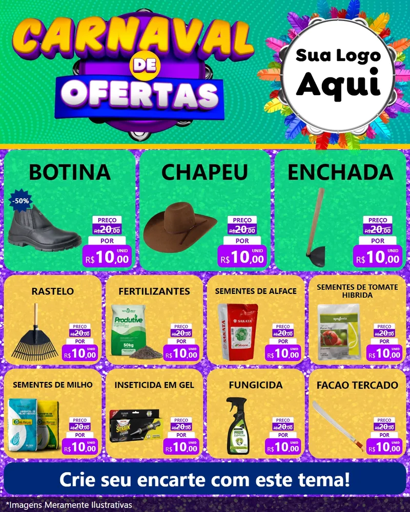Modelo de Rede Social para Feed Instagram com o tema Carnaval de Ofertas para Agropecuária
